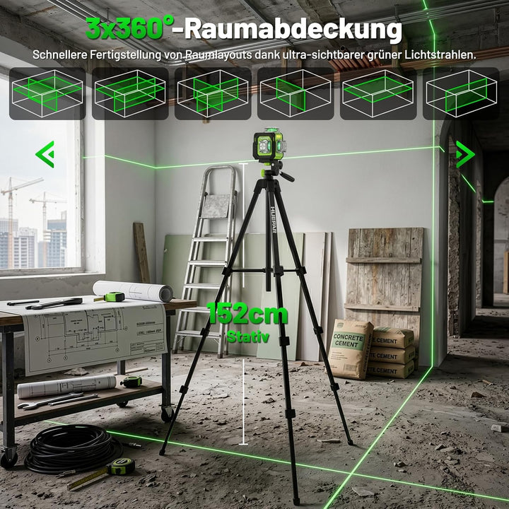 Huepar Laser-Wasserwaage 360° mit Stativ, selbstnivellierende, wiederaufladbare Laser-Wasserwaage zu