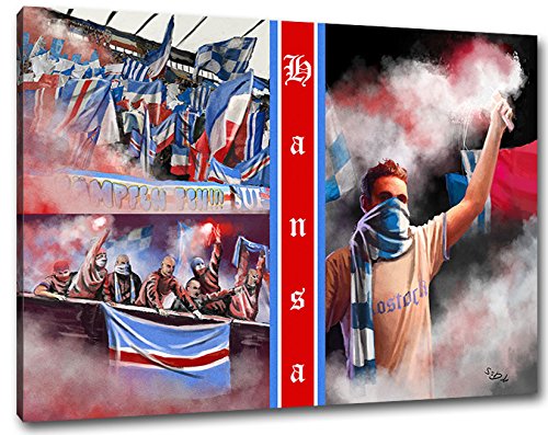 Ultras-Art Rostock Collage Format: 60x40, Bild auf Leinwand XL, fertig gerahmt