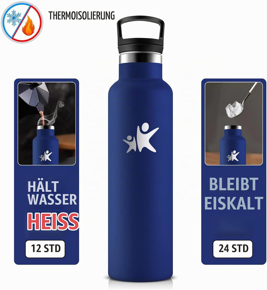 KollyKolla Trinkflasche Edelstahl 750ml, Isolierflasche mit Strohhalm, BPA-Frei, Kohlensäure Geeigne