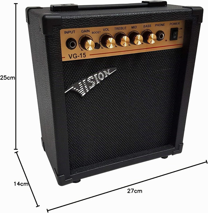 GITARRENVERSTÄRKER 20WATT - E Gitarren VERSTÄRKER - Overdrive - 3 KÄNALE - GOLDEN LINE VG15