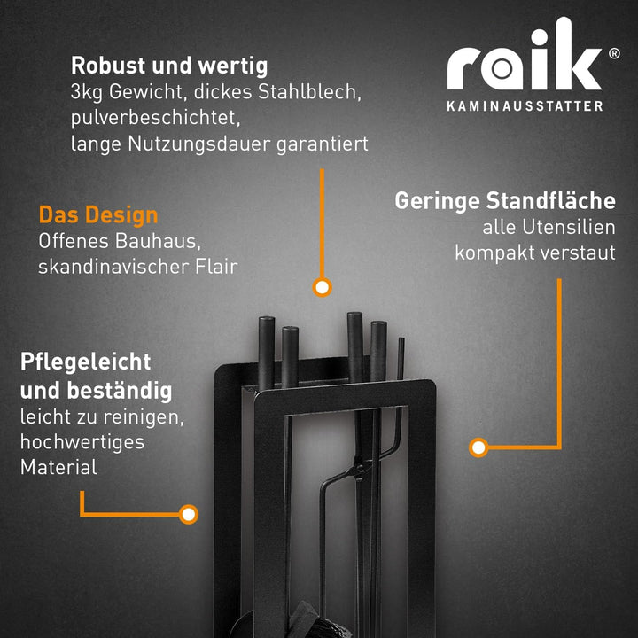 raik R1014 Raik Kaminbesteck Theodor, 4-tlg, schwarz
