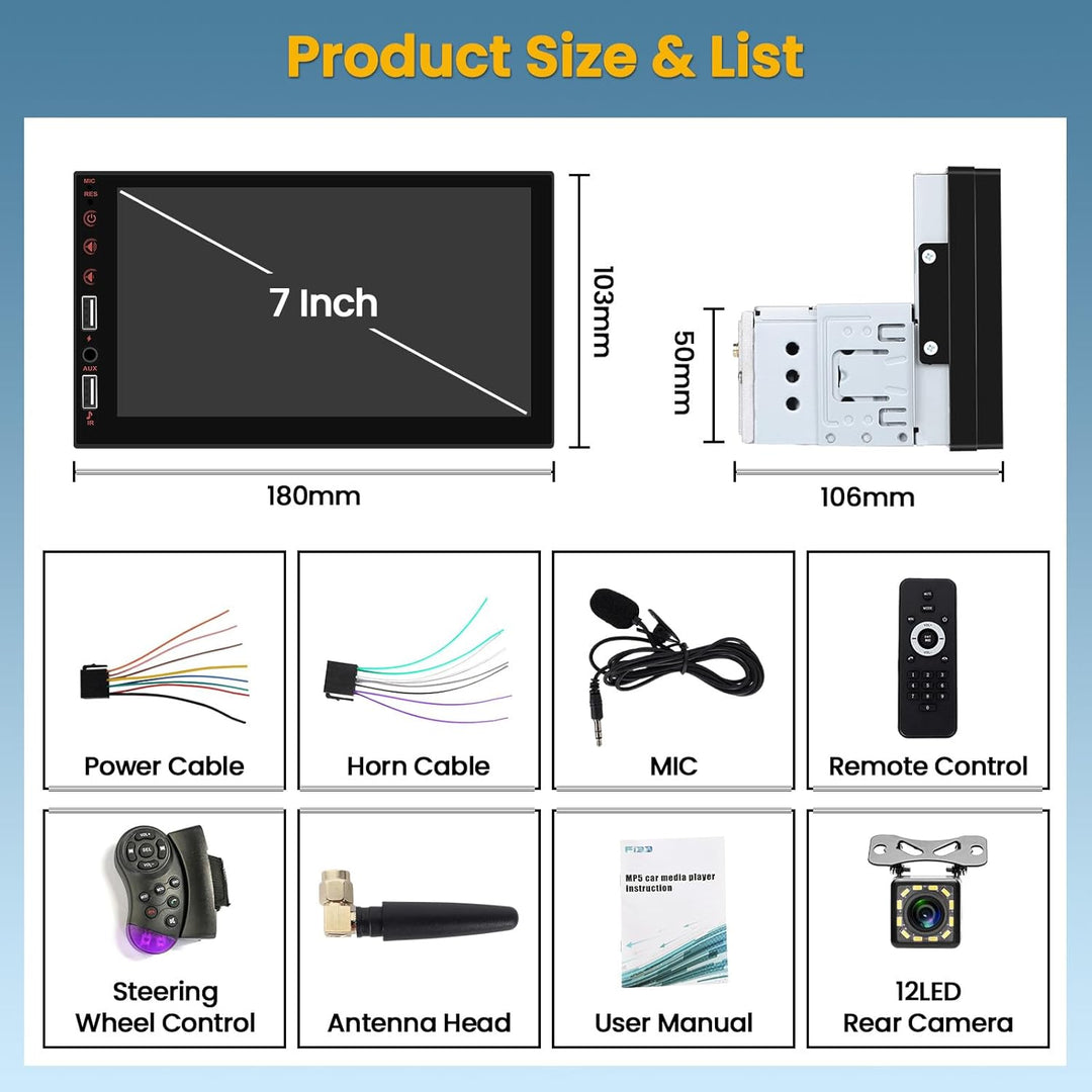 Hikity 1 Din Autoradio mit Bildschirm, 7 Zoll Wireless CarPlay Android Auto Radio Bluetooth Car Play