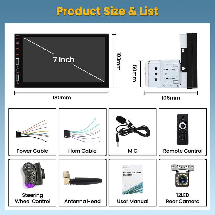 Hikity 1 Din Autoradio mit Bildschirm, 7 Zoll Wireless CarPlay Android Auto Radio Bluetooth Car Play