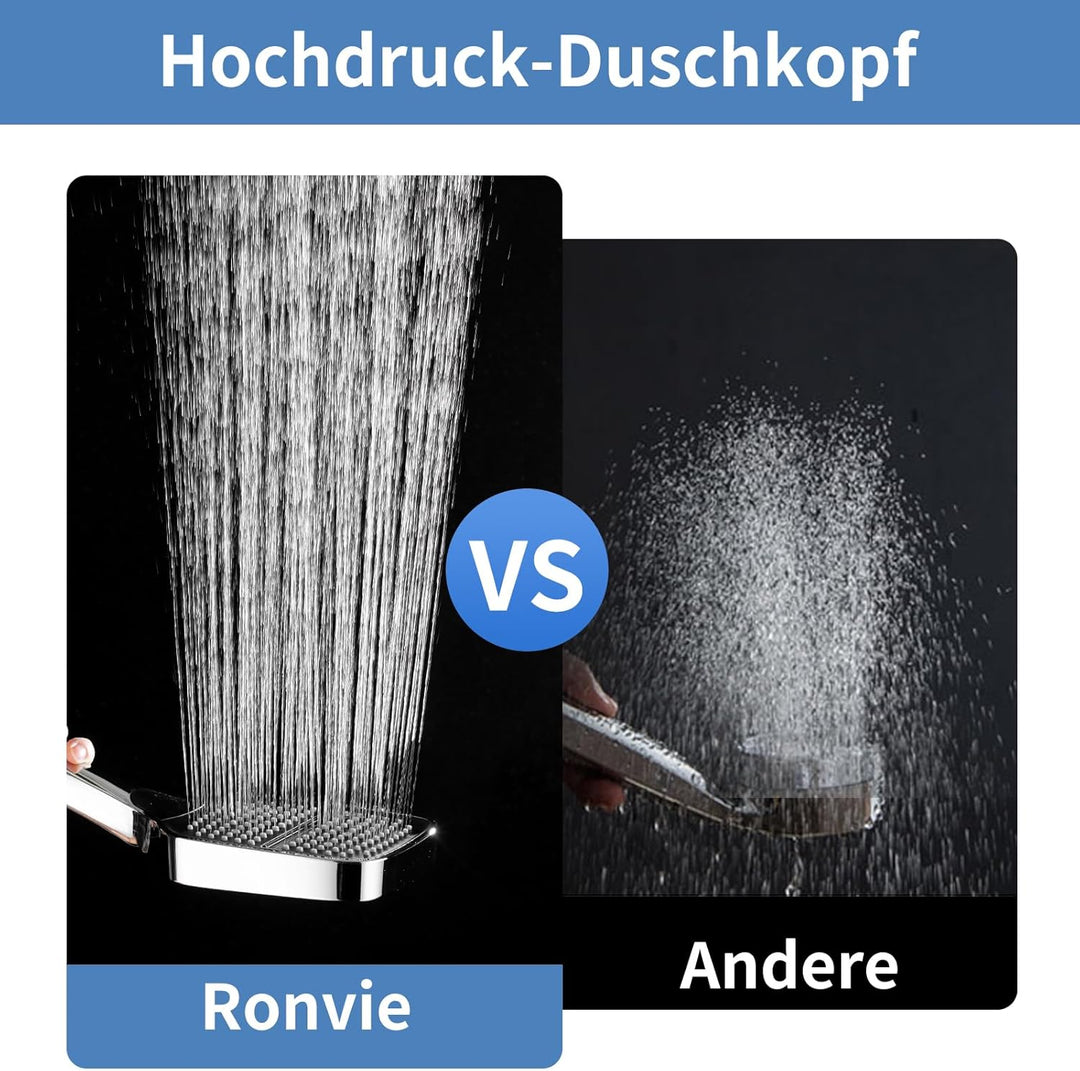 Ronvie Duschkopf Gross rechteckige 27x11 cm mit 3 Strahlarten, Wassersparender Hochdruck Sparduschko
