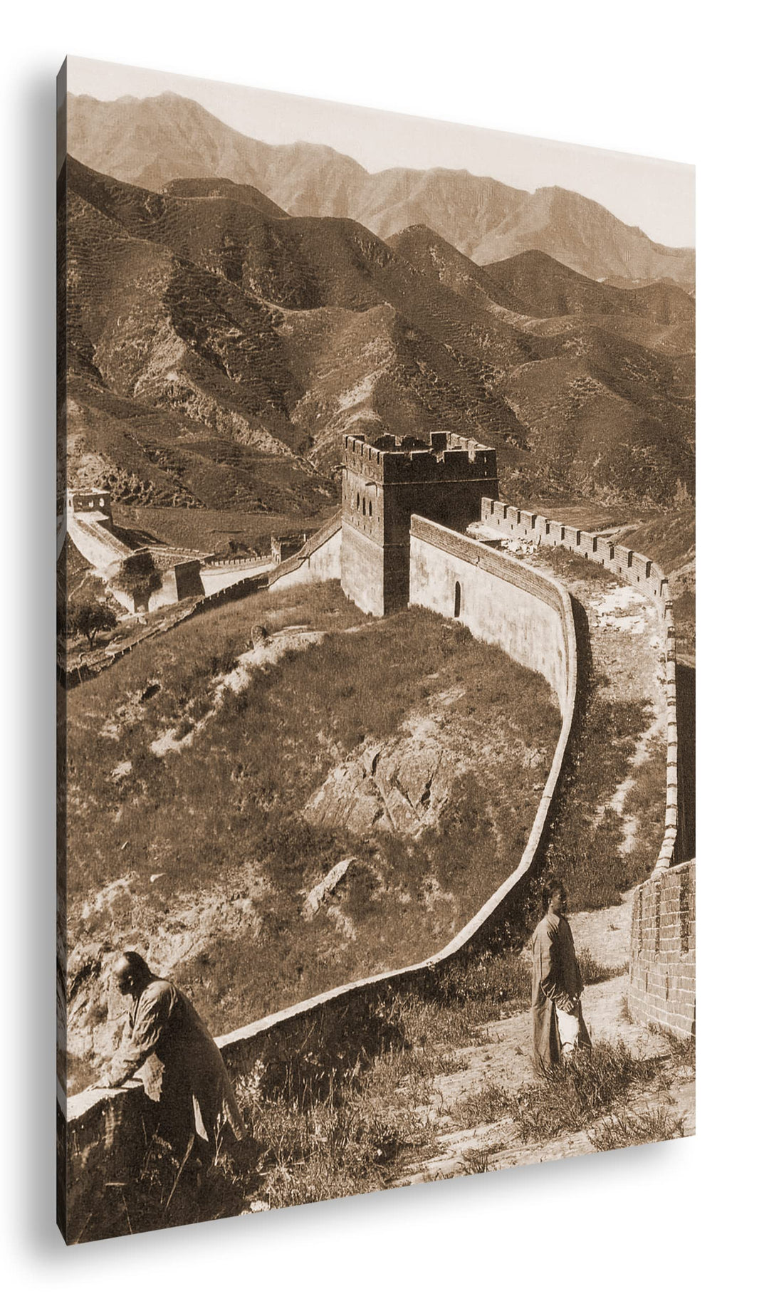 die Grosse Chinesische Mauer Format: 80x60 Effekt: Sepia als Leinwandbild, Motiv fertig gerahmt auf