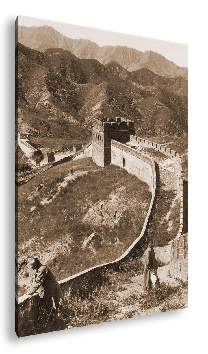 die Grosse Chinesische Mauer Format: 80x60 Effekt: Sepia als Leinwandbild, Motiv fertig gerahmt auf