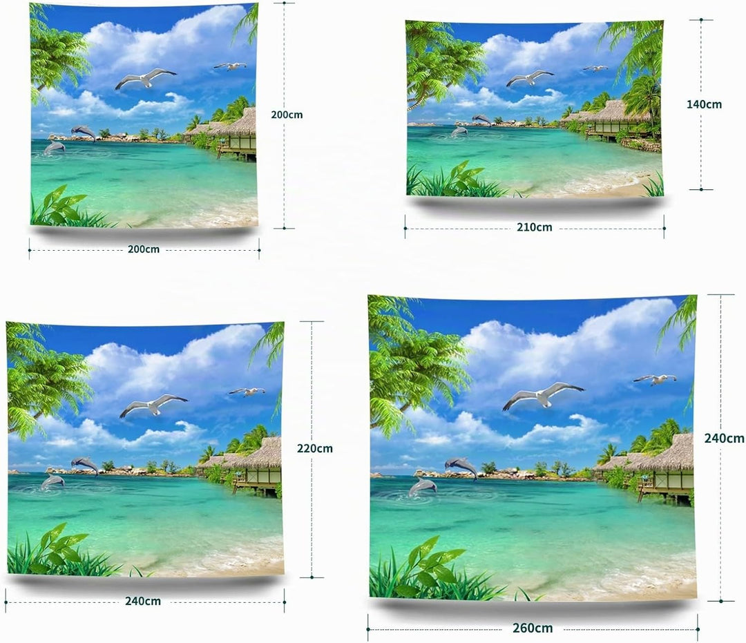 Dsnyu Wandteppich Tropische Pflanzen, Wandbehang 200X200 Grün Blau Landschaft Tapestry Living Room P