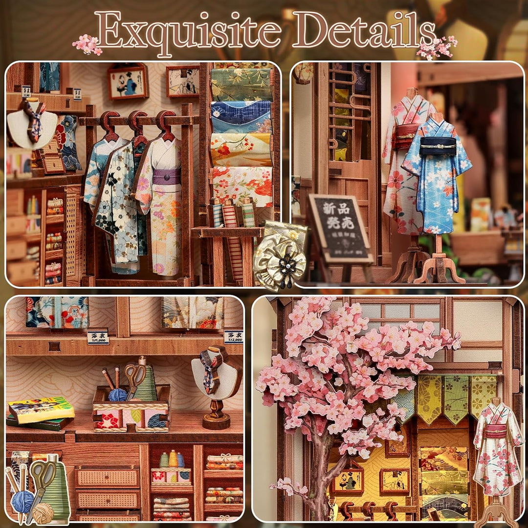CUTEBEE Japanese Sakura Kimono Book Nook Kit - DIY Puppenhaus 3D Holzpuzzle Erwachsene, Miniatur Hau