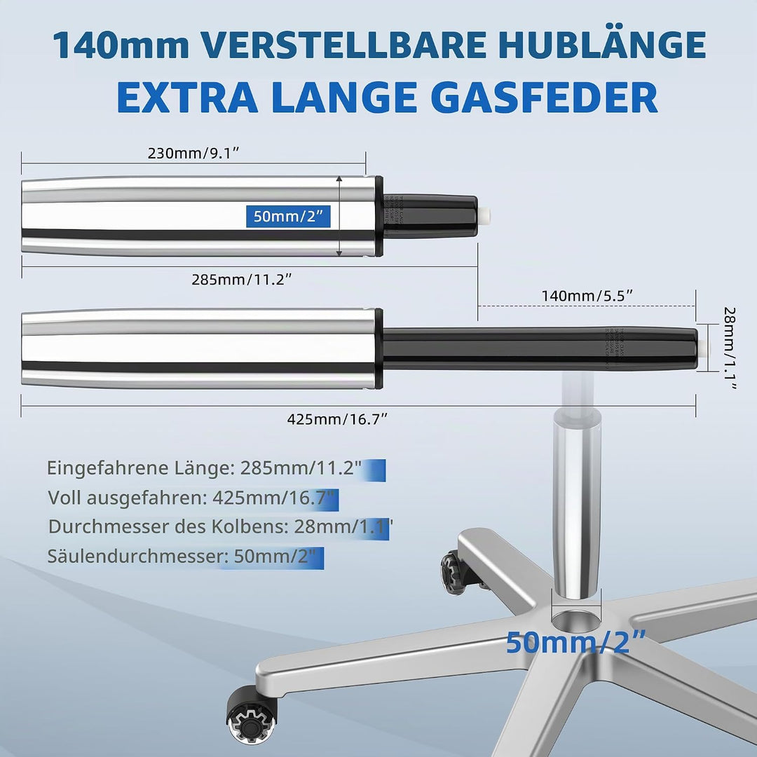 WEWILL Gasdruckfeder Bürostuhl, Belastbar bis 500kg-Höhenverstellbarer Gasdruck Dämpfer für Drehstüh