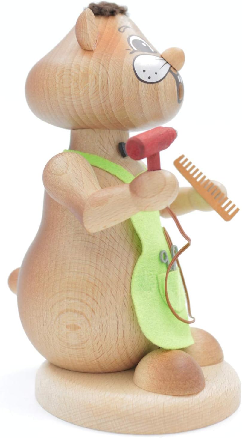 Kuhnert - Erzgebirgische Holzkunst Räuchermann Räucherfigur Hamster 18cm - Friseur, Friseur