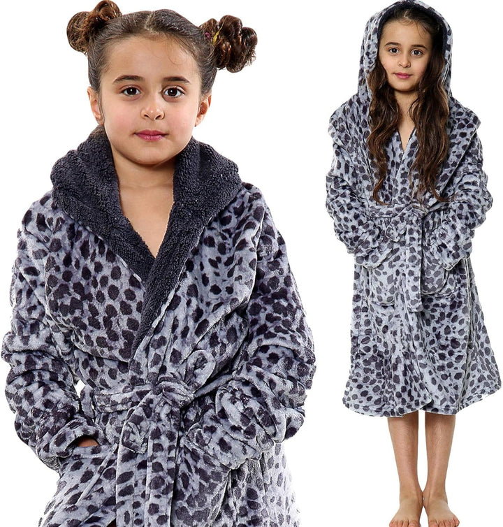A2Z 4 Kids Sanft Leopard Druck Bademantel Dressing Kleid Nachtwäsche Vlies Vermummt Strand, Baden, S