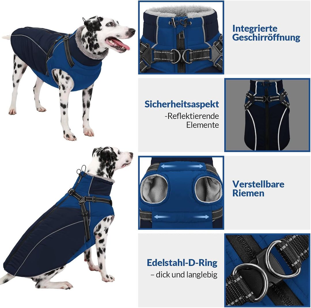 Hundemantel mit Geschirr für grosse Hunde,Wasserdichter Wintermantel mit Integriertem Geschirr, refl
