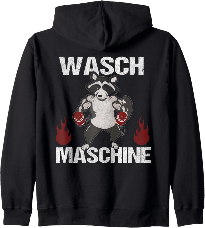 Backprint Wasch Maschine Waschbär Fitness und Training Kapuzenjacke