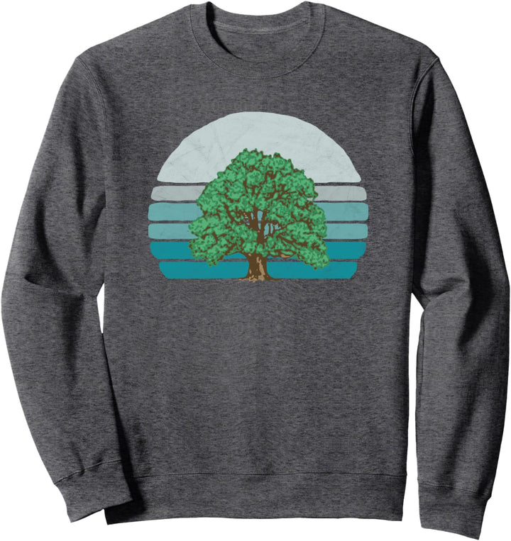 Sweet Oak Tree Sketch & Retro Sunset 80s Outdoor Graphic Sweatshirt