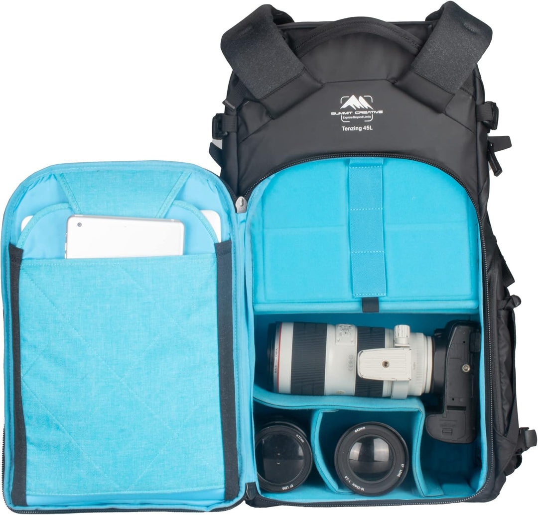Summit Creative Tenzing Kamerarucksack mit Reissverschluss 45L Schwarz, 45L Schwarz