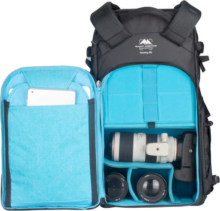 Summit Creative Tenzing Kamerarucksack mit Reissverschluss 45L Schwarz, 45L Schwarz