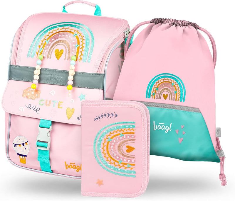 Baagl Schulranzen Mädchen Set 3 Teilig, Zippy Schultasche für 1. Klasse, Grundschule Ranzen Torniste