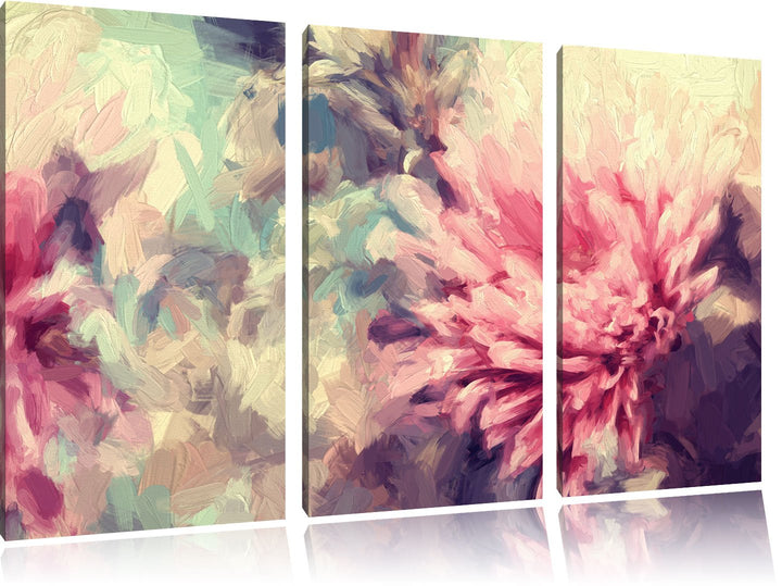 Pixxprint Romantische Blumen Pinsel Effekt 3-Teiler Leinwandbild 120x80 Bild auf Leinwand