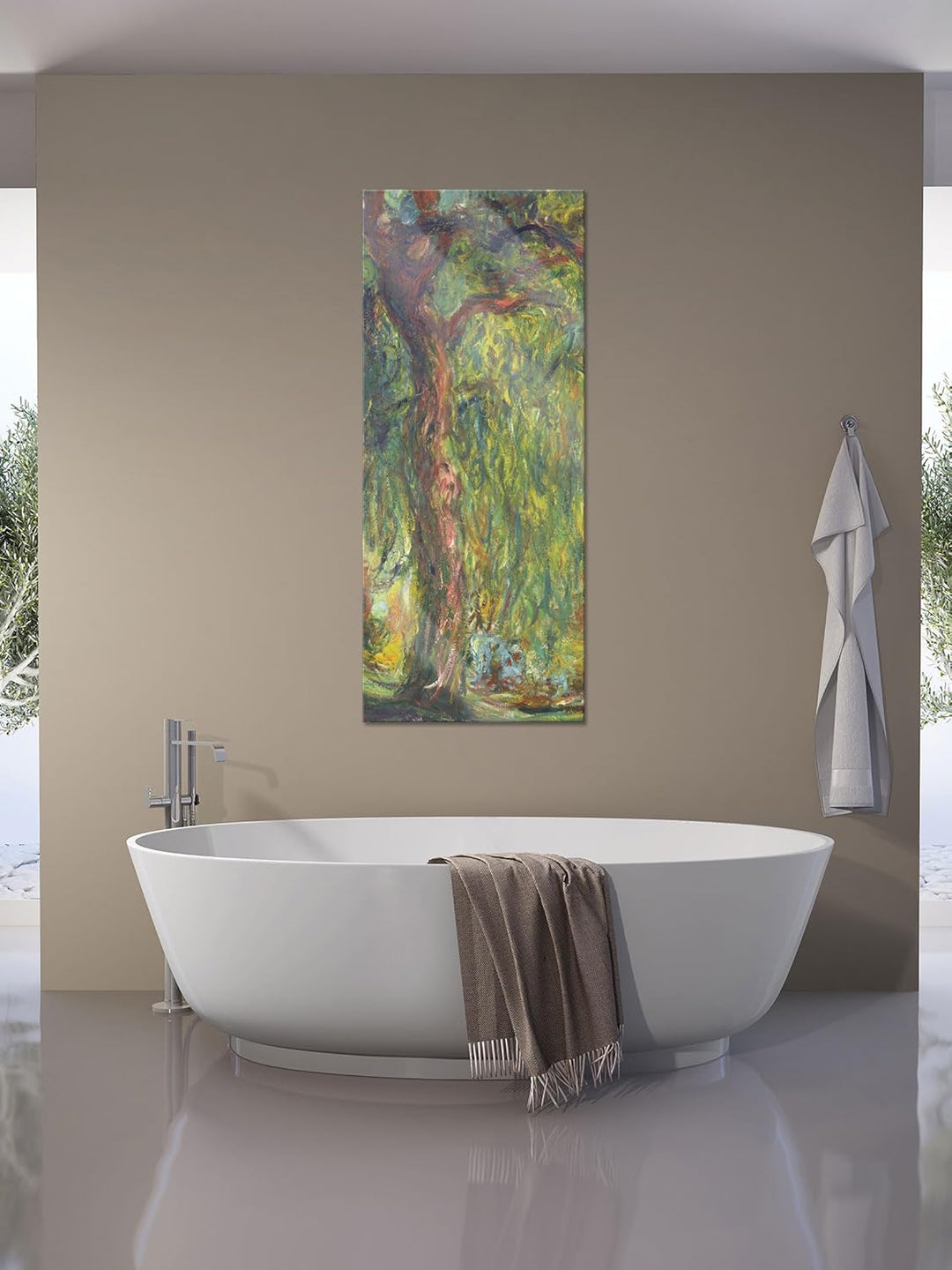 Pixxprint Glasbild Panorama, Wandbild aus Echtglas, Claude Monet - Trauerweide, 100x40 cm, inkl. Auf