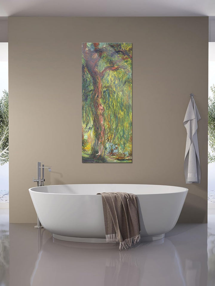 Pixxprint Glasbild Panorama, Wandbild aus Echtglas, Claude Monet - Trauerweide, 100x40 cm, inkl. Auf