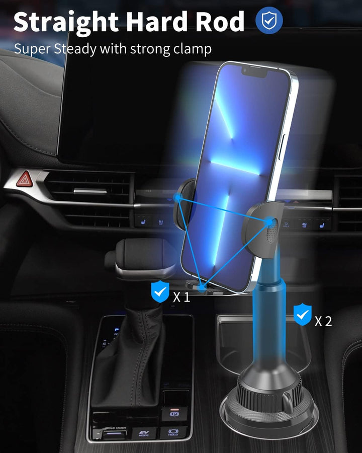 OQTIQ Handyhalterung Auto Getränkehalter – Tasten-Entriegelung & 360° Kugelgelenk | Ausziehbarer Arm