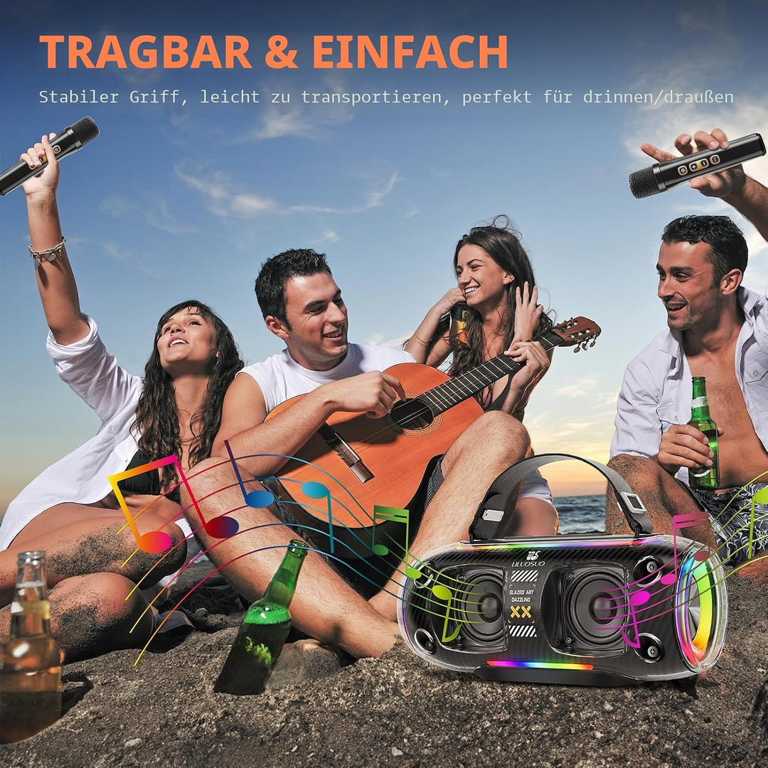LILUOSUO Karaoke Maschine mit zwei drahtlosen Mikrofonlautsprechern, einem tragbaren Bluetooth PA-Sy