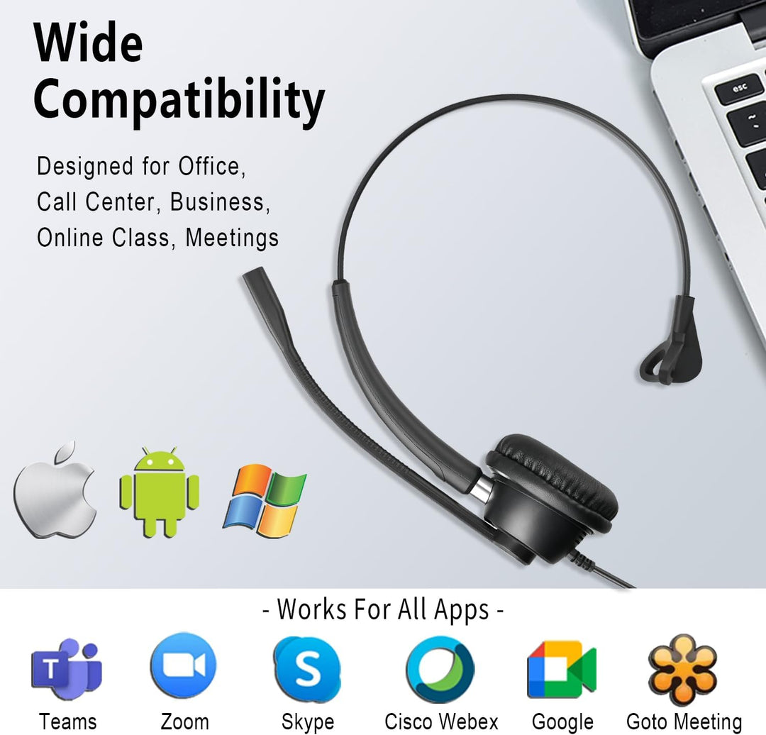 3,5 mm Kopfhörer mit Mikrofon für Laptop, USB-C/3,5 mm Jack 2-in-1 PC Headset, Kabelgebundenes Noise