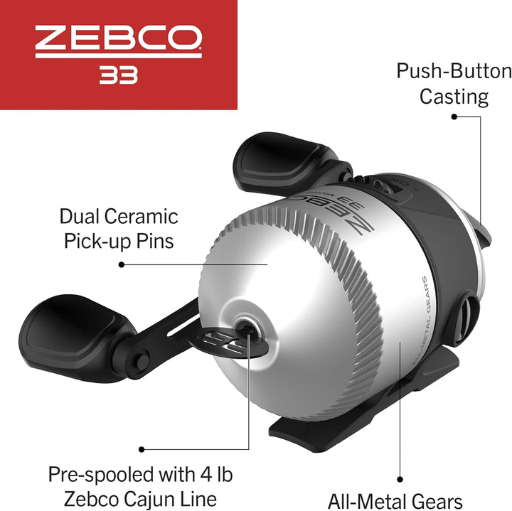 Zebco 33 Micro Spincast Angelrolle, Grösse 10 Rolle, wechselbare Rechts- oder Linkshänder-Apportieru