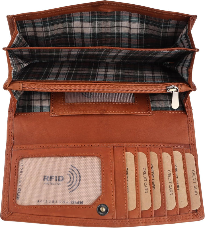 Benthill Damen Geldbörse Gross Echt Leder | Grosses Portemonnaie XXL mit RFID Schutz | Vintage Echtl