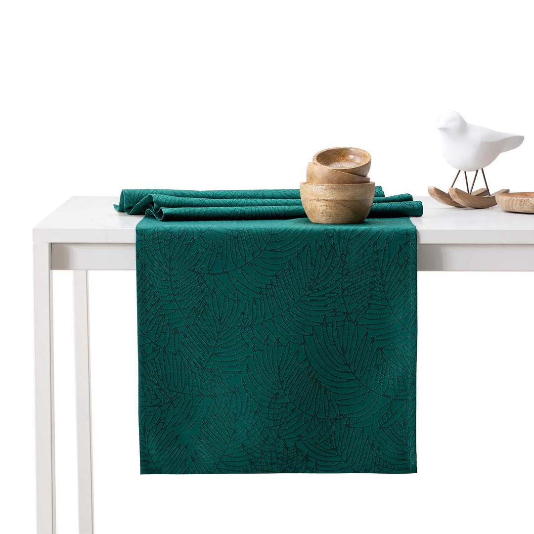 AmeliaHome Tischläufer Set 35x250 cm und 115x250 cm Lotuseffekt Wasserabweisend Blätter Achat grün G