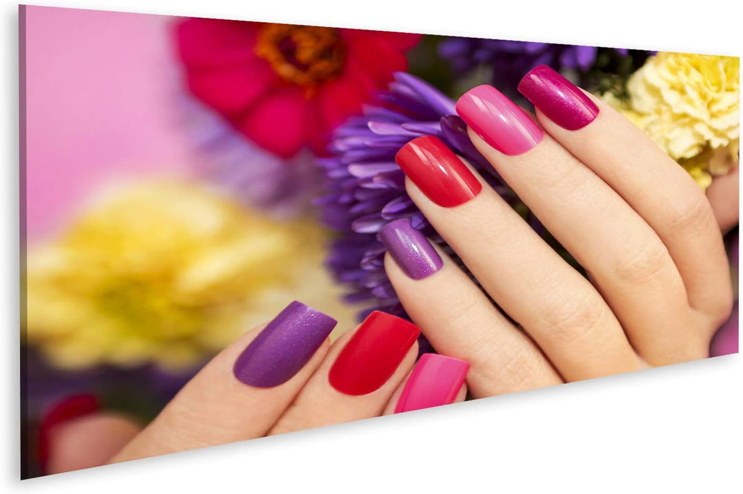 islandburner Bild auf Leinwand Nageldesign Blumen Farbiger Lack Frau Hand Bilder Wandbilder Poster L