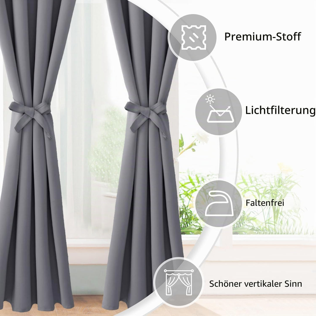 JIUZHEN Blickdicht Vorhänge Gardinen Ösenvorhang für Schlafzimmer Wohnzimmer,Grau Verdunkelungsvorha