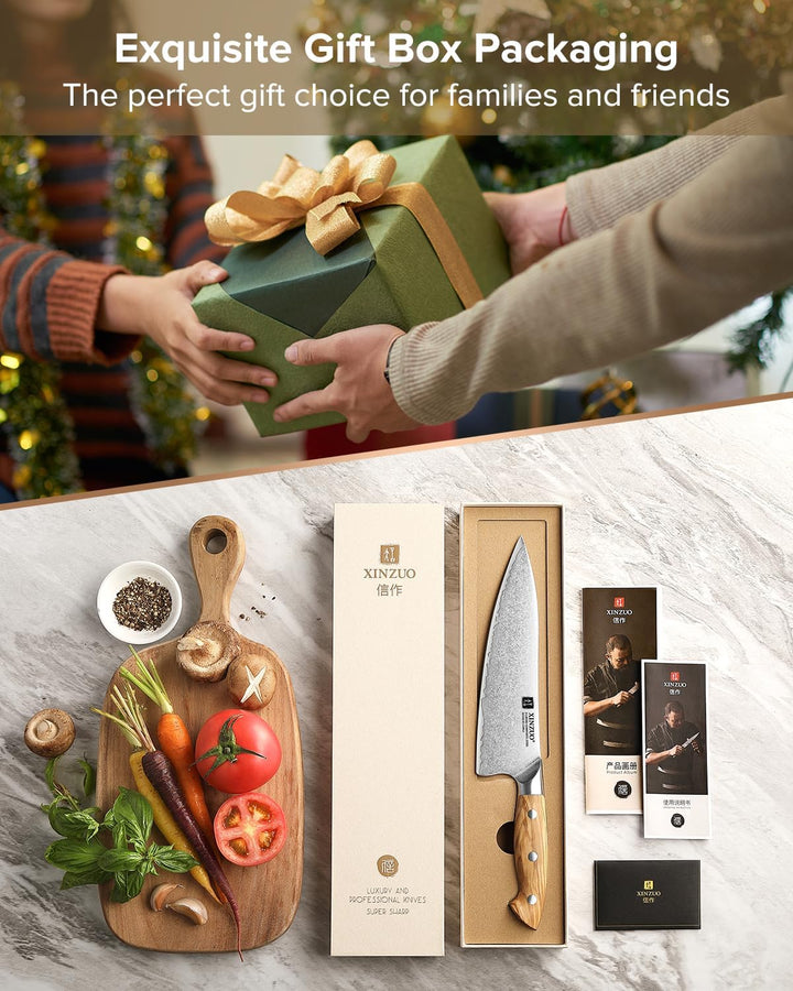 XINZUO 3 Schichten Verbundstahl 21cm Kochmesser Profi scharfe Küchen Chefmesser 10Cr15CoMoV-Stahlker