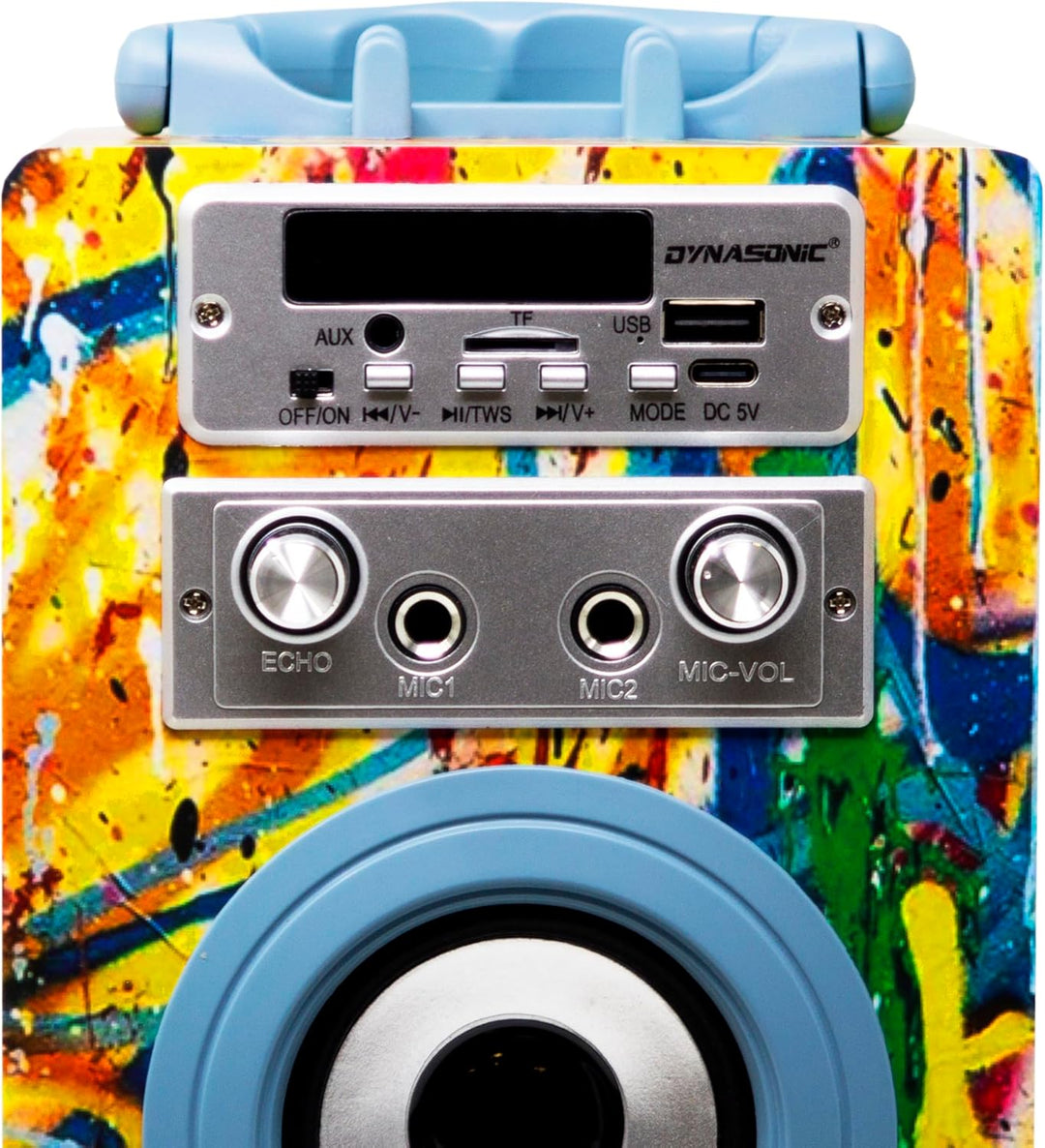 DYNASONIC Karaoke mit 2 Mikrofonen, tragbarer Karaoke-Maschine, Bluetooth-Lautsprecher, USB- und SD-