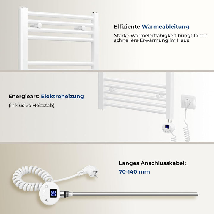 Heilmetz Badheizkörper Elektrisch mit Heizstab 600W Leistung 1200 x 600 mm Anthrazit Gerade Bad Heiz