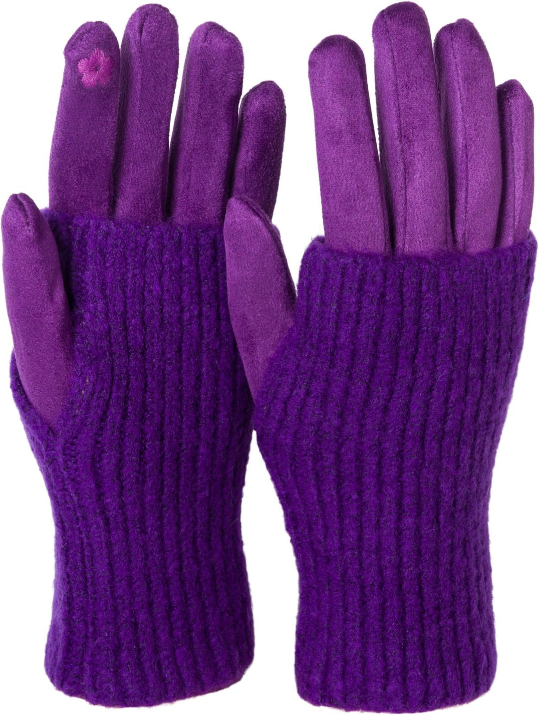 styleBREAKER Damen Touchscreen Stoff Handschuhe mit abnehmbaren Strick Stulpen, warme Fingerhandschu