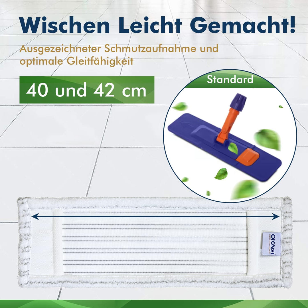 Okaei 5 Stück Wischmopp Bezug (40 cm) - Premium Bodenwischer-Wischbezug aus 100% Microfaser - Bezug
