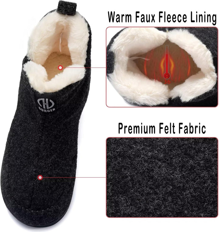 Filz Hausstiefel Herren Damen Plüsch Gefüttert Winter Warm Hohe Hausschuhe 38/39 EU T1 Schwarz, 38/3