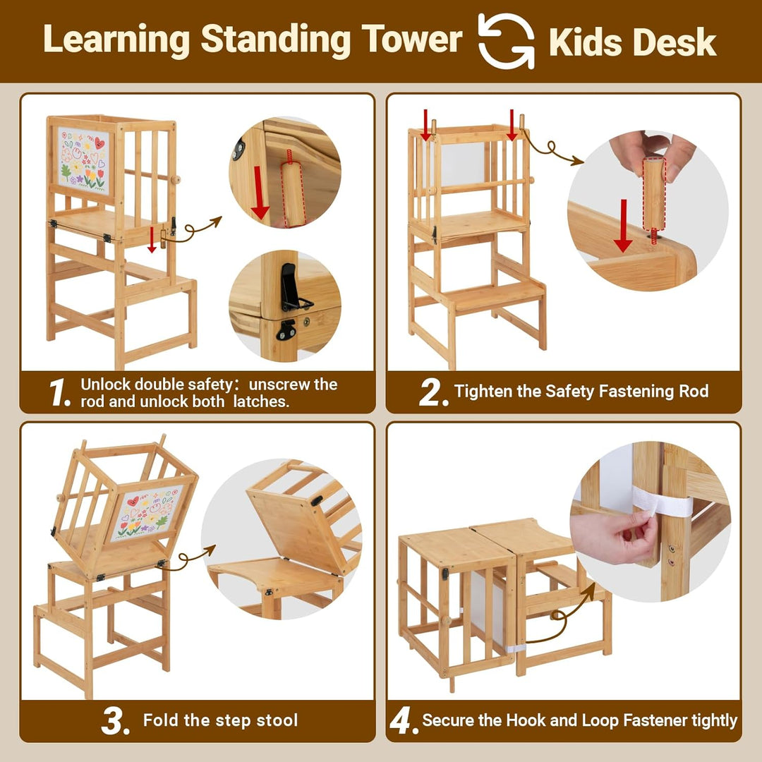 COSYLAND Montessori Lernturm ab 1 Jahr klappbar | 3 in 1 Learning Tower & Lernstuhl Kinder ab 1 Jahr