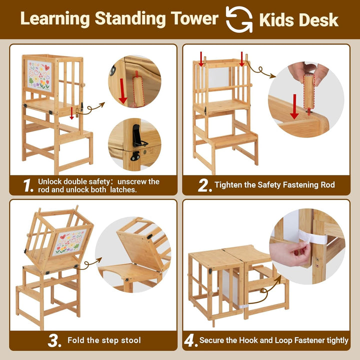 COSYLAND Montessori Lernturm ab 1 Jahr klappbar | 3 in 1 Learning Tower & Lernstuhl Kinder ab 1 Jahr