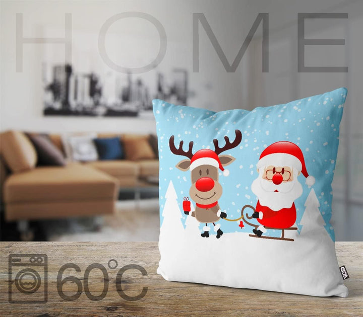 VOID Nikolaus Rentier Schlitten Kissenbezug Kissenhülle Sofakissen Kissen Deko Weihnachten Winter We