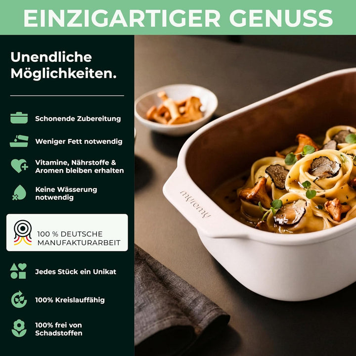 myromy® Bräter, Schmortopf & Brotbackform aus Keramik Natur-Ton: Bratentopf, Dampfgarer & Backform,