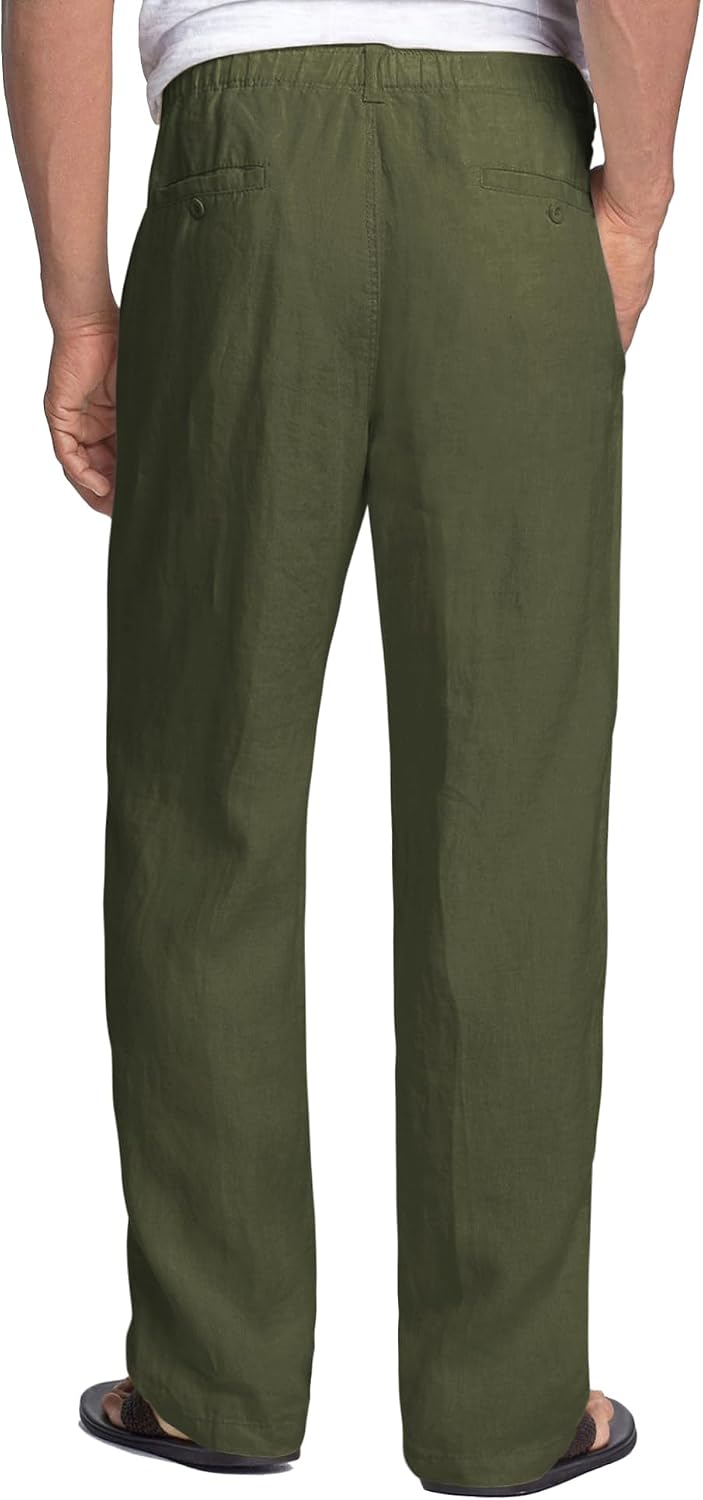 COOFANDY Herren Leinenhose mit Kordelzug Leicht Sommerhose Freizeithose Einfarbig Hose Lang für Männ