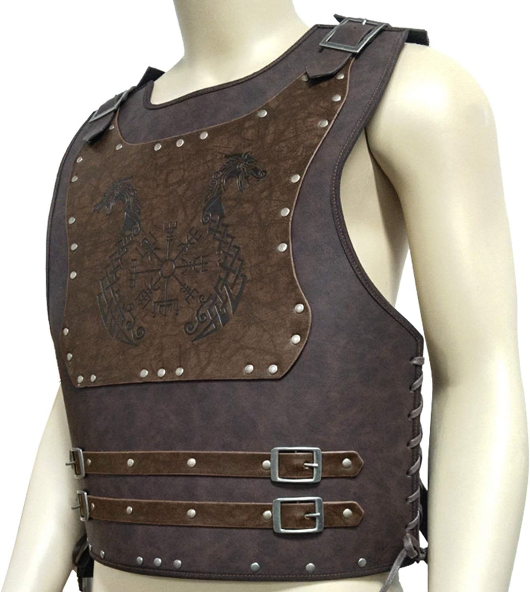 HiiFeuer Viking Warrior PU Leder Brustpanzer, Retro Ritter Leder Körperpanzer, Mittelalterliche Rüst