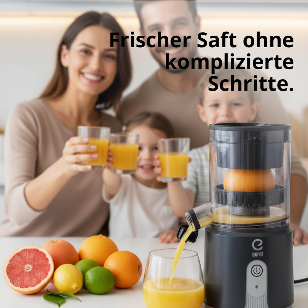 Eurel Akku Zitruspresse OA42, Kabellos USB-C, 7,4V/2200mAh, BPA-frei, grosser Presskegel, Tropfstopp