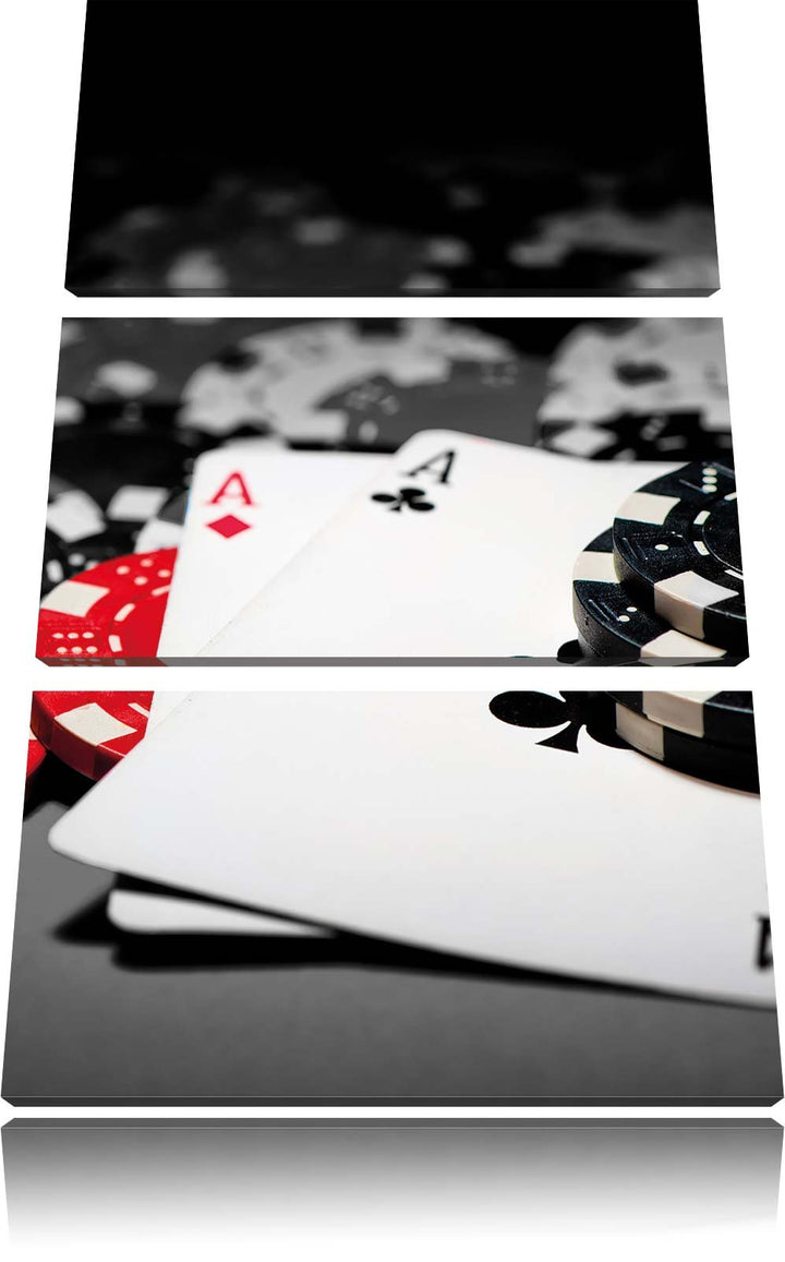 Pixxprint Spielkarten auf Pokertisch als Leinwandbild 3 teilig/Grösse: 3 Teilig (120x80) / Wandbild/