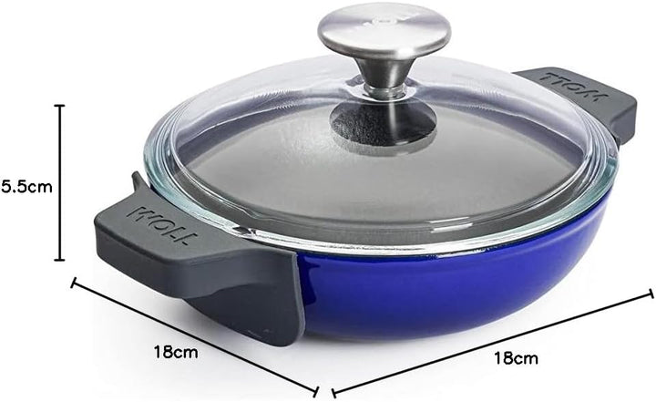 Woll Iron Servierpfanne mit Deckel und Silikongriffen - Induktiv -, Ø 18 cm, 5,5 cm hoch - Geeignet