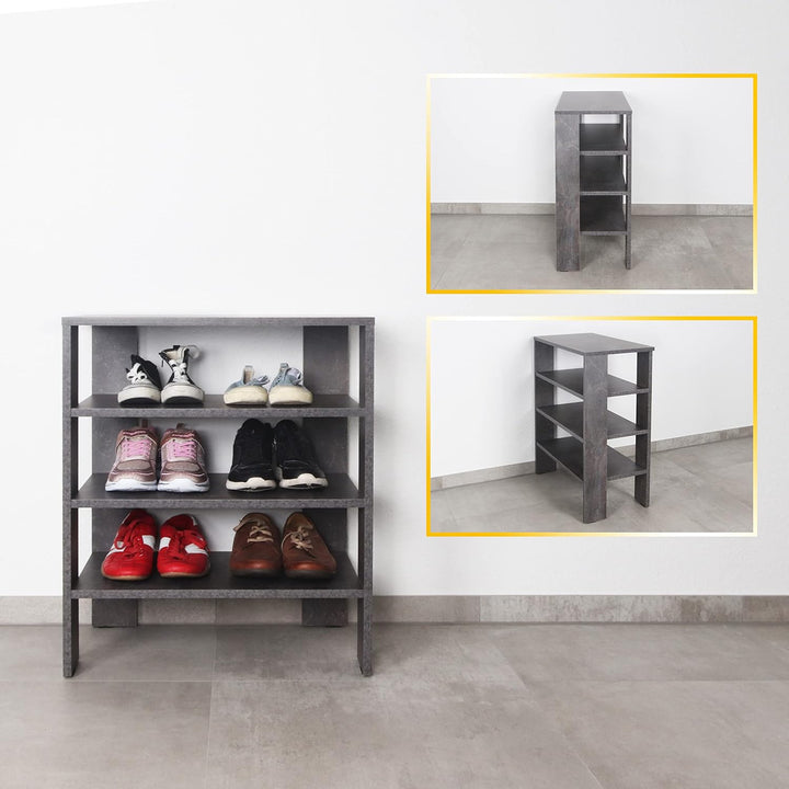 RICOO Schuhregal schmal und hoch 70x55x32cm Standregal Pressholz Betonoptik Grau WM039-BG, Schuhstän