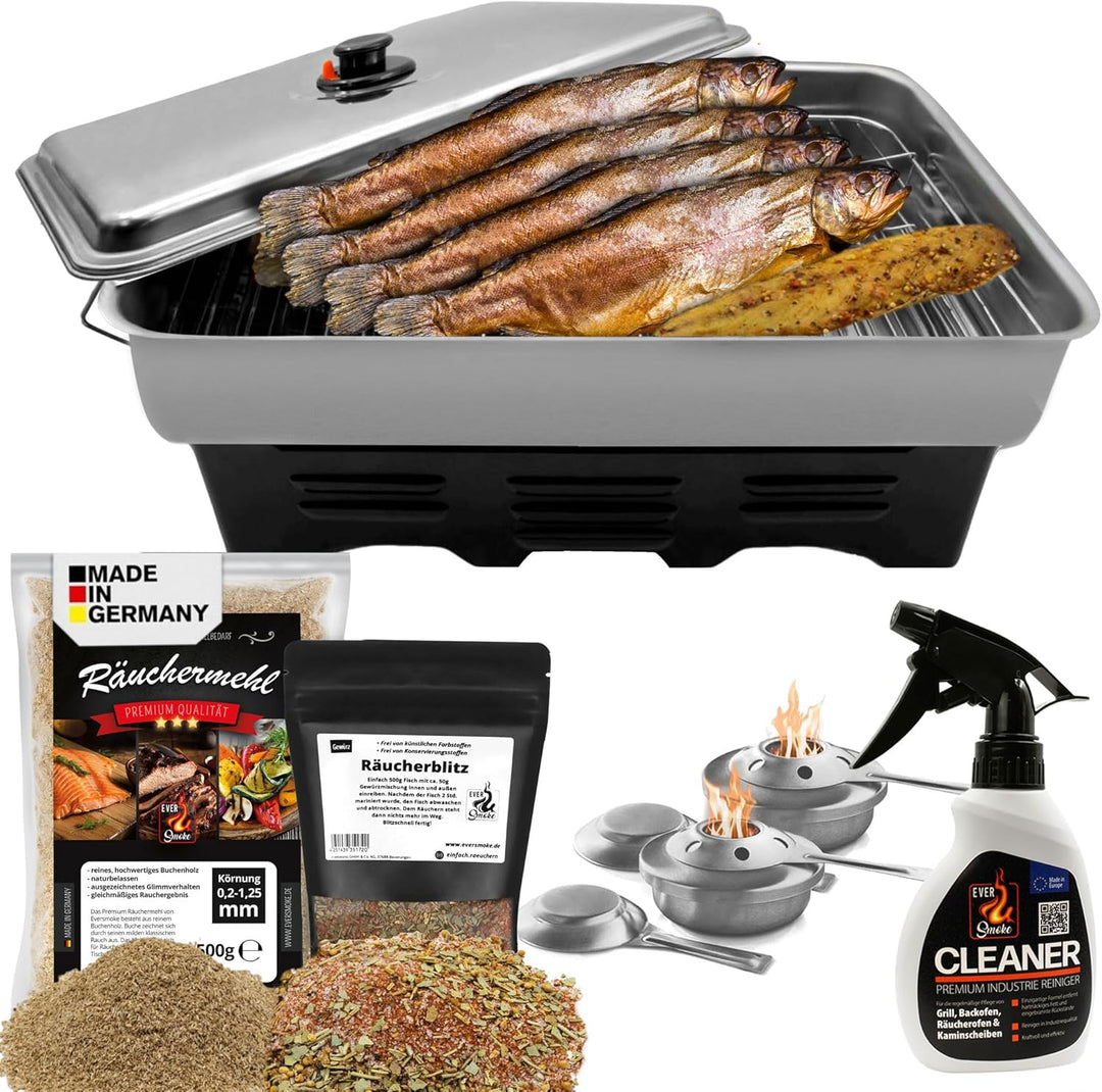 Eversmoke Deluxe Edelstahl Tischräucherofen Set mit Zubehör | Räucherofen mit Räuchermehl, Räucherge