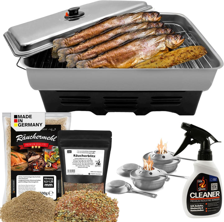 Eversmoke Deluxe Edelstahl Tischräucherofen Set mit Zubehör | Räucherofen mit Räuchermehl, Räucherge